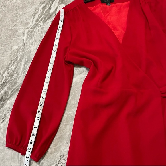 J. Crew size 12 crepe wrap Belted short dress red 3/4 sleeve Holidays  Lined - Picture 10 of 13
